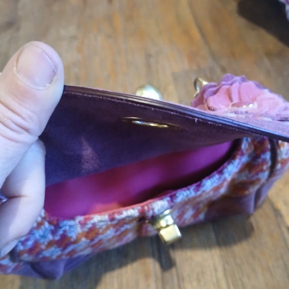 Coach Vintage Tweed Kisslock Top Handle Mini Bag Pink Purple Floral Chain Strap - Picture 13 of 14